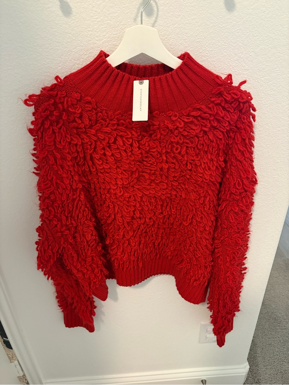 Anthropologie Red Loop-Detail Cowl Sweater New With Tags